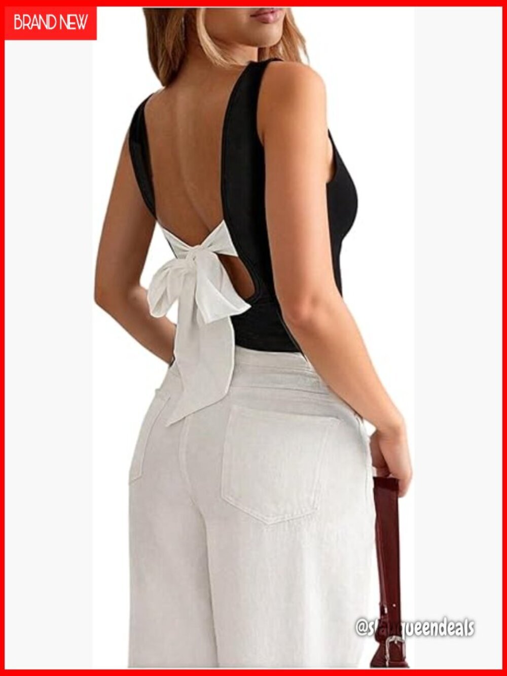 Slim Fit Polyester Blend Tank Top with Bow Tie Backless Crop Style
